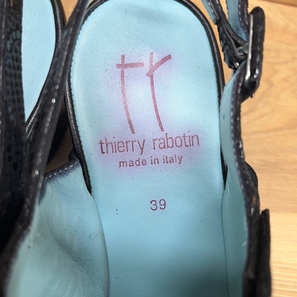 Thierry Rabotin Womens 9 EU‎ 39 Peep Toe Wedge Heels Black Suede Made In Italy - Picture 9 of 9